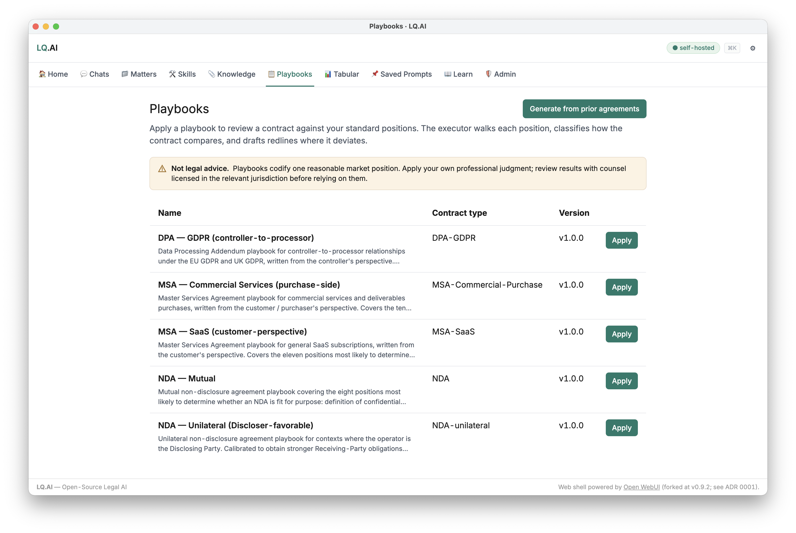 Playbooks — codified legal positions for automated contract review